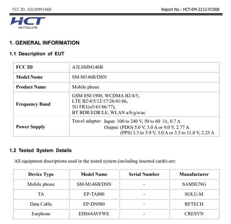 Samsung M14 FCC - Samsung Galaxy M14 5G spotted on FCC certification site