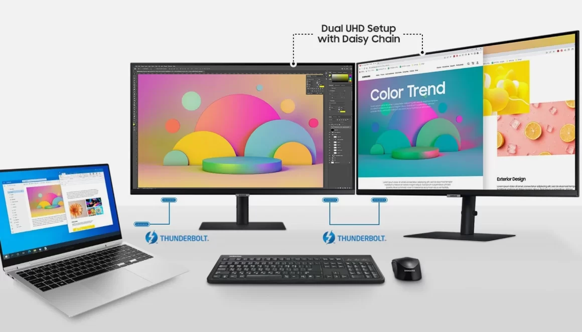 csm de feature simple dual 4k display setup 533750027 c3f4731f2f 1160x662 - Samsung unveiled ViewFinity S8UT Monitor which comes with two Thunderbolt 4 ports