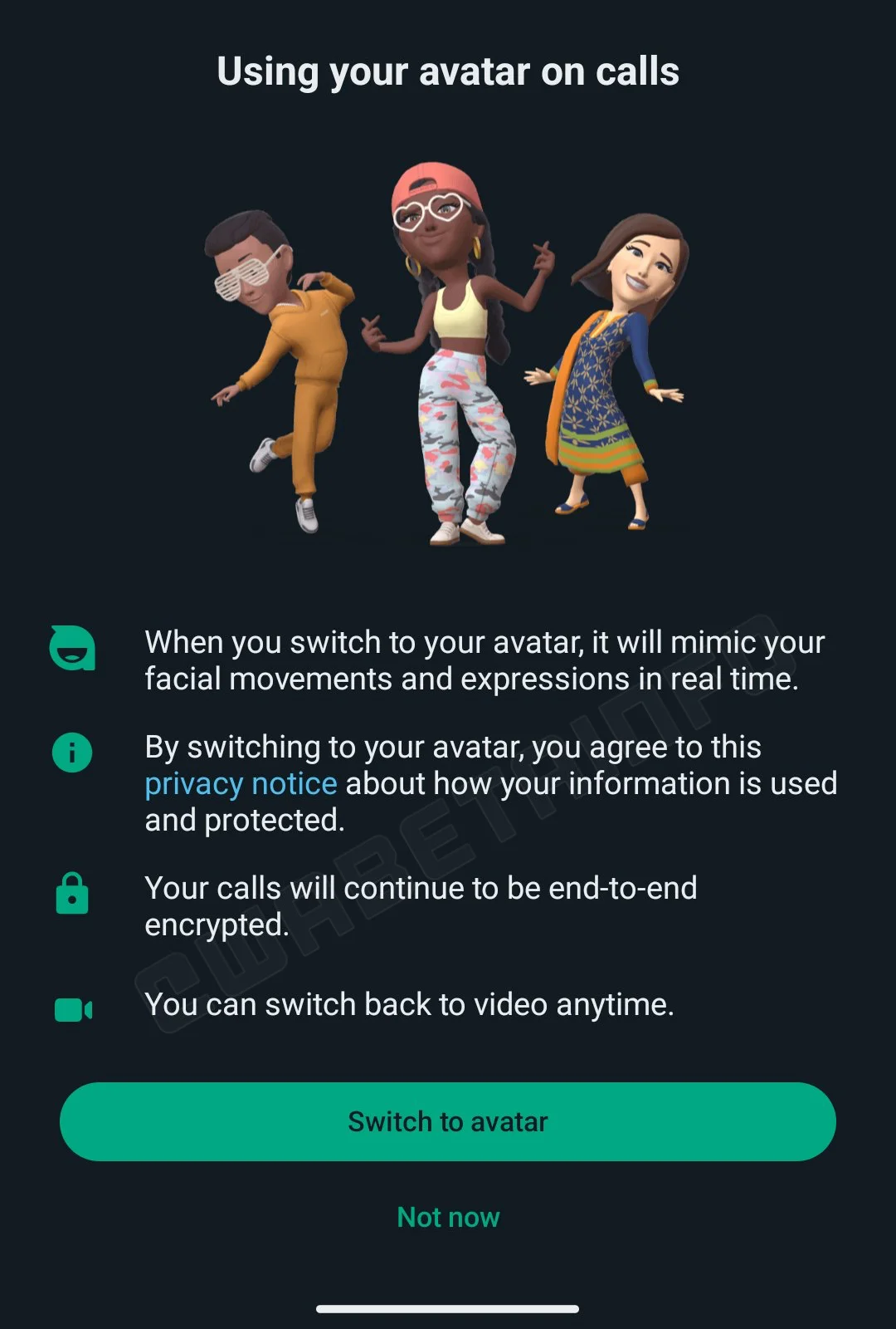 WA AVATAR CALLING FEATURE PRESENTATION ANDROID - Memoji could soon be used in WhatsApp Video Calls